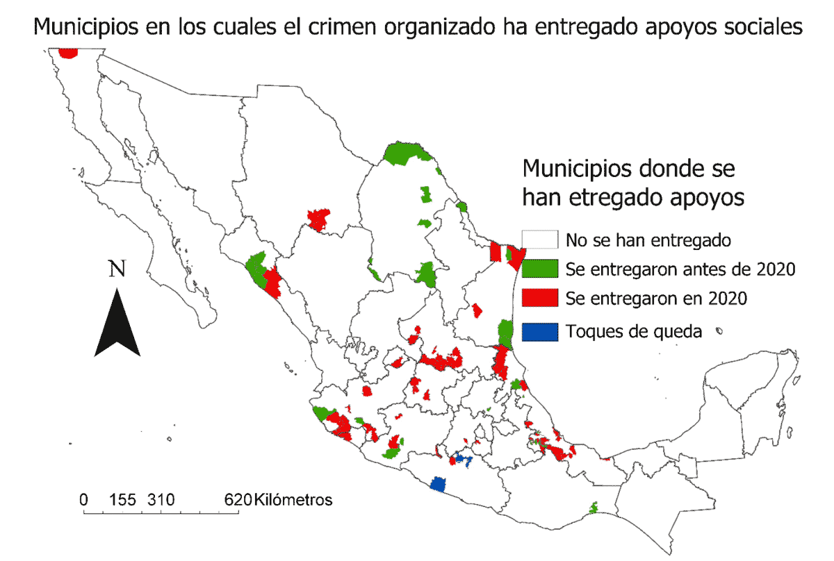 Municipios en los cuales el crimen organizado ha entregado apoyos sociales